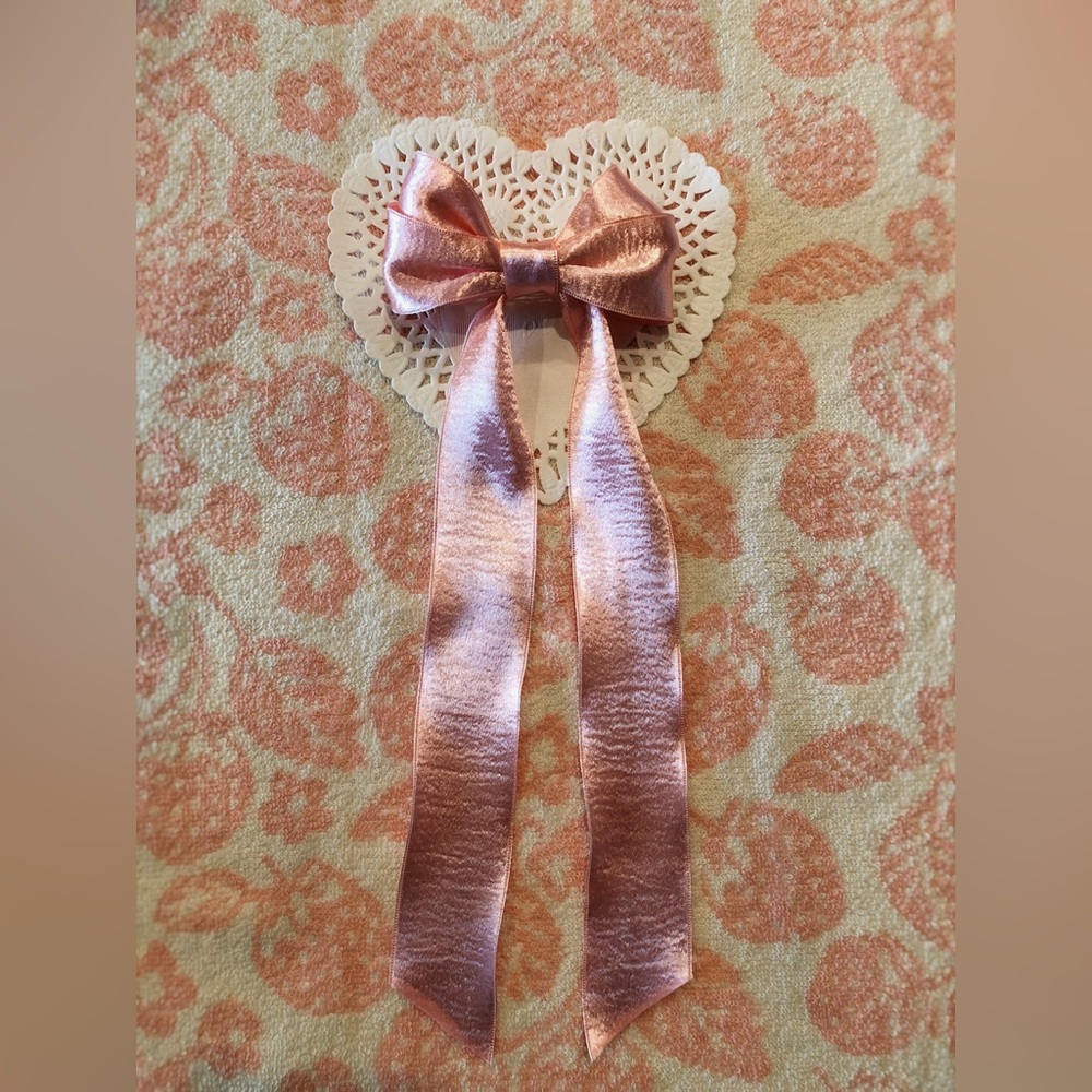 Metallic Rose Pink Hair Bow - Picture 2 of 6